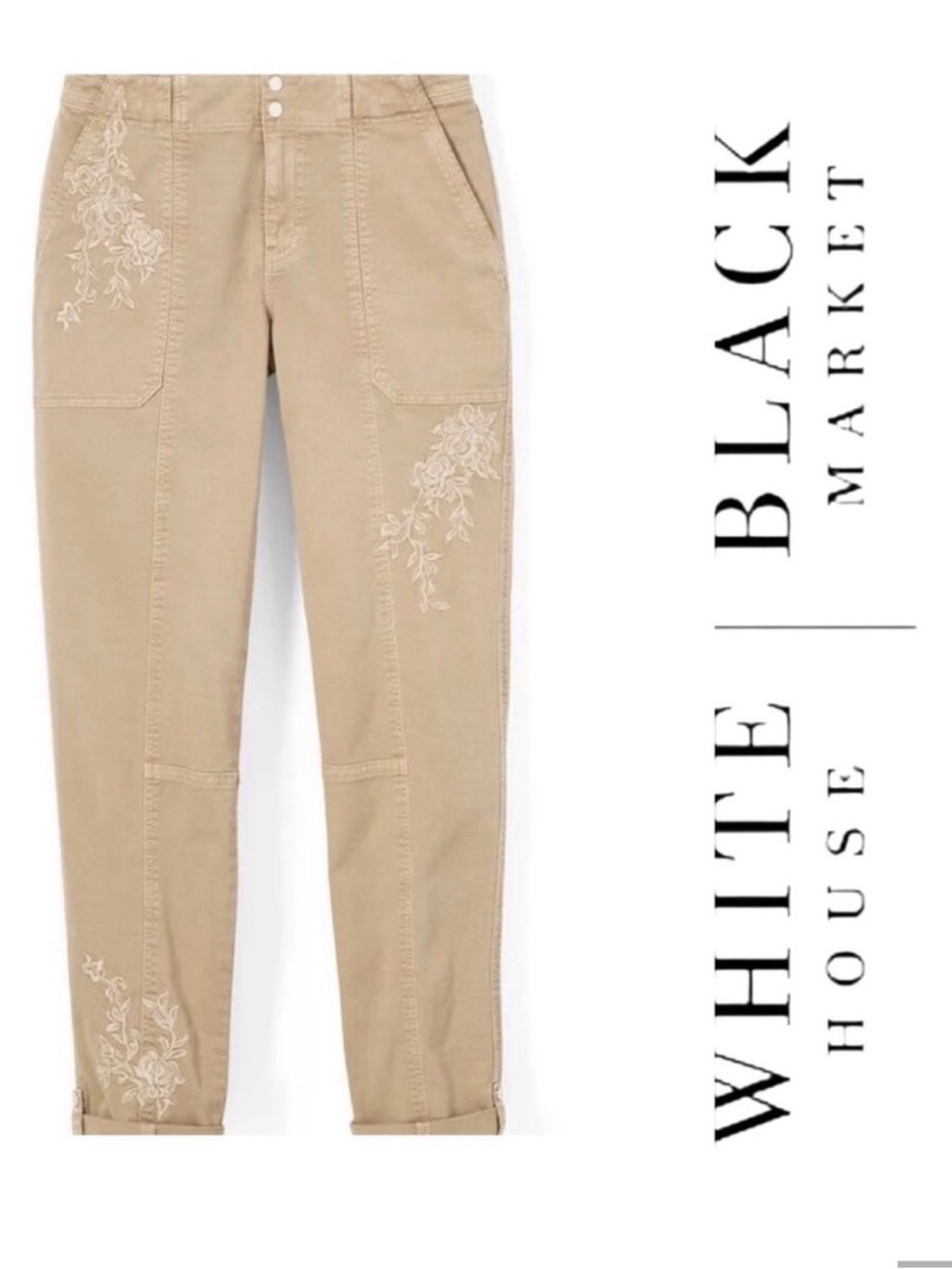 White House Black Market Biege Embroidered Pret-a-Pedi Utility Pants